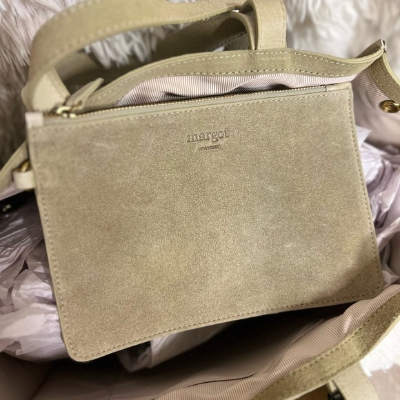 💚💚 NWT- MARGOT NEW YORK Viral JAMEE Double Handle Suede Shoulder Bag Tote💚💚 - Picture 11 of 15